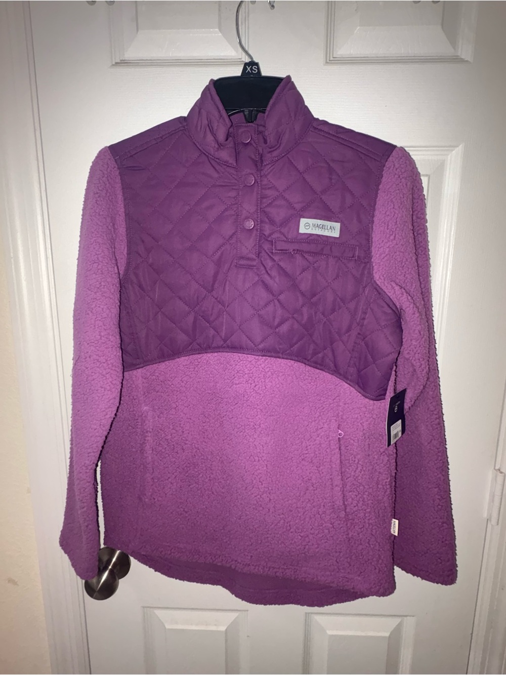 Magellan Outdoors Two-Tone Lavender and Plum Quilted Sherpa Pullover